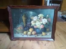 Vintage Framed Still Life-Flowers and Fruit