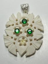 2 1/2" A A A Carved Unique Flower Pendant With Emerald Quartz Accents