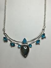 18 1/2" A A A Exquisite Labraorite Swiss Blue Topaz Detailed .925 S-clasp Necklace 