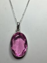 .925 2" Gorgeous Faceted Pink Kunzite Pendant On 18" Free Silver Chain