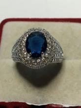.925 Sterling Silver 2ct Blue Topaz Ring 