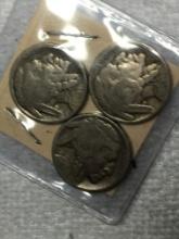 (3) Buffalo Nickels 1916 P, 1917 P, 1918 P