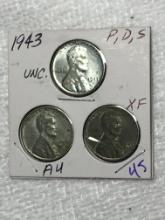 (3) Lincoln Wheat Cent 1943 P, D, S