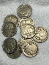 (10) Buffalo Nickels Different Dates