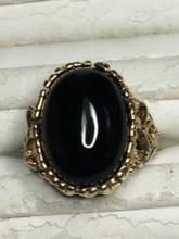 18kt Ge Gold Ring Vintage With Huge 10+ Cts Cabohcan Onyx Size 9.5