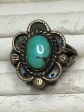 Sterling Silver Antique Native Ring With Turquise