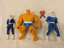 Three Fantastic Four Action Figures & One Pin