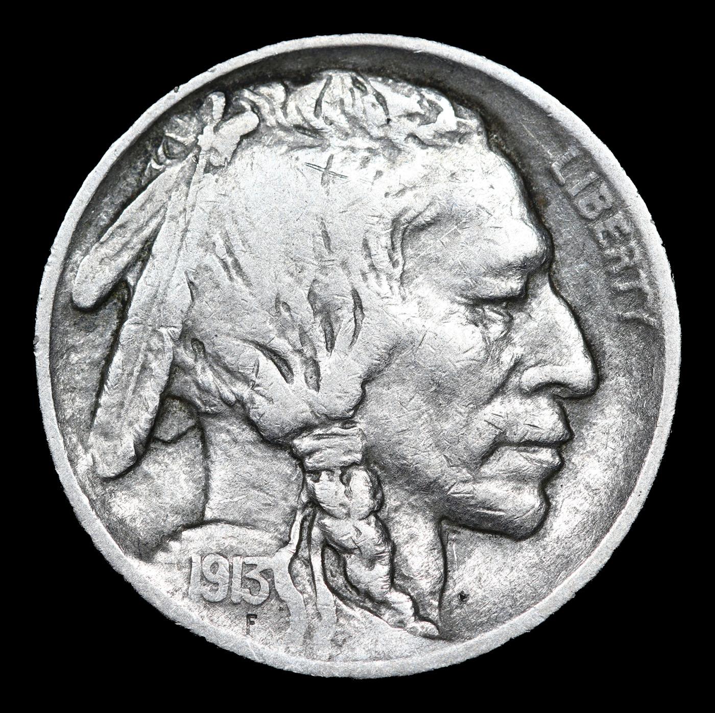 1913-p Ty II Buffalo Nickel 5c Grades vf+