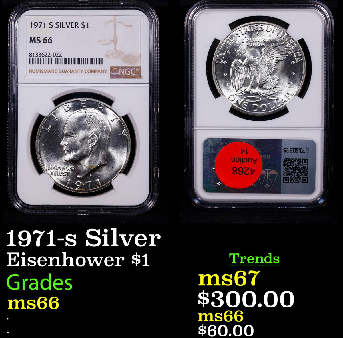 NGC 1971-s Silver Eisenhower Dollar 1 Graded ms66 By NGC
