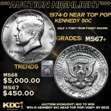 ***Auction Highlight*** 1974-d Kennedy Half Dollar Near Top Pop! 50c Graded ms67+ By SEGS (fc)