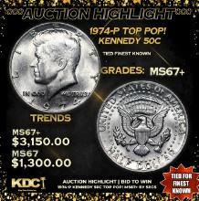 ***Auction Highlight*** 1974-p Kennedy Half Dollar TOP POP! 50c Graded ms67+ By SEGS (fc)