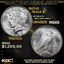 ***Auction Highlight*** 1923-d Peace Dollar $1 Graded ms65 By SEGS (fc)
