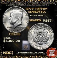 ***Auction Highlight*** 1977-p Kennedy Half Dollar TOP POP! 50c Graded ms67+ By SEGS (fc)