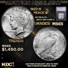 ***Auction Highlight*** 1922-s Peace Dollar $1 Graded ms65 By SEGS (fc)