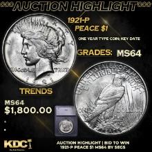 ***Auction Highlight*** 1921-p Peace Dollar 1 Graded ms64 BY SEGS (fc)