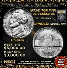 ***Auction Highlight*** 1972-d Jefferson Nickel TOP POP! 5c Graded GEM++ 5fs By USCG (fc)