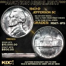***Auction Highlight*** 1943-d Jefferson Nickel 5c Graded ms67+ 6fs BY SEGS (fc)