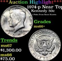 ***Auction Highlight*** 1974-p Kennedy Half Dollar Near Top Pop! 50c Graded ms66+ By SEGS (fc)