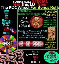 1-10 FREE BU RED Penny rolls with win of this 1963-d SOLID RED BU Lincoln 1c roll incredibly FUN whe