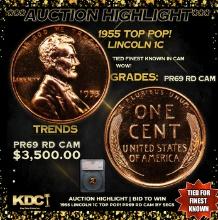 Proof ***Auction Highlight*** 1955 Lincoln Cent TOP POP! 1c Graded pr69 rd cam BY SEGS (fc)