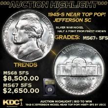 ***Auction Highlight*** 1945-s Jefferson Nickel Near TOP POP! 5c Graded GEM++ 5fs BY USCG (fc)