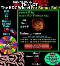 1-10 FREE BU RED Penny rolls with win of this 1968-p SOLID RED BU Lincoln 1c roll incredibly FUN whe