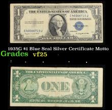1935G No Motto $1 Blue Seal Silver Certificate Grades vf+
