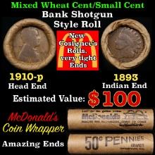 Small Cent Mixed Roll Orig Brandt McDonalds Wrapper, 1910-p Lincoln Wheat end, 1893 Indian other end