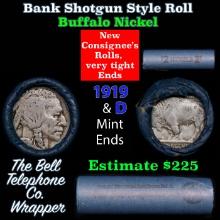 Buffalo Nickel Shotgun Roll in Old Bank Style 'Bell Telephone' Wrapper 1919 & d Mint Ends