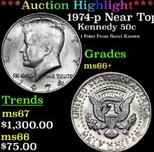 ***Auction Highlight*** 1974-p Kennedy Half Dollar Near Top Pop! 50c Graded ms66+ By SEGS (fc)