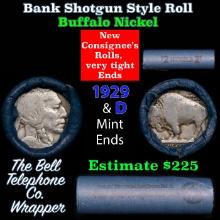 Buffalo Nickel Shotgun Roll in Old Bank Style 'Bell Telephone' Wrapper 1919 & d Mint Ends