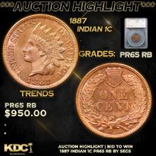 Proof ***Auction Highlight*** 1887 Indian Cent 1c Graded pr65 rb By SEGS (fc)