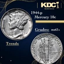 1944-p Mercury Dime 10c Grades Select+ Unc RD