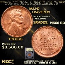 ***Auction Highlight*** 1922-d Lincoln Cent 1c Grades GEM+ Unc RD By USCG (fc)