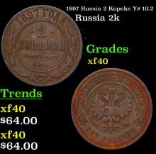 1897 Russia 2 Kopeks Y# 10.2 Grades xf