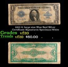 1923 Speelman/White $1 large size Blue Seal Silver Certificate Grades vf, very fine