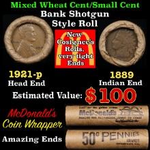 Small Cent Mixed Roll Orig Brandt McDonalds Wrapper, 1921-p Lincoln Wheat end, 1889 Indian other end