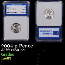 2004-p Peace Jefferson Nickel 5c Graded ms63 By PGS