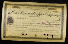 January 2 1899 Stock Certificate 'Parrot Silver and Copper Company' Butte, Montana, 100 Shares Grade
