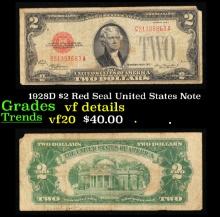 1928D $2 Red Seal United States Note Grades vf details