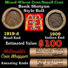Small Cent Mixed Roll Orig Brandt McDonalds Wrapper, 1919-d Lincoln Wheat end, 1909 Indian other end