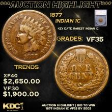 ***Auction Highlight*** 1877 Indian Cent 1c Graded vf35 BY SEGS (fc)