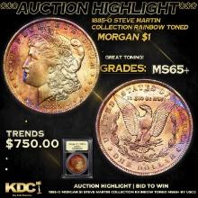 ***Auction Highlight*** 1885-o Morgan Dollar Steve Martin Collection Rainbow Toned $1 Graded GEM+ Un