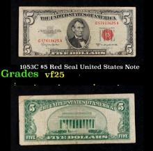 1953C $5 Red Seal United States Note Grades vf+