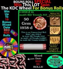 1-10 FREE BU RED Penny rolls with win of this 1958-d SOLID RED BU Lincoln 1c roll incredibly FUN whe