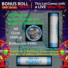 1-5 FREE BU Nickel rolls with win of this 1999-p SOLID BU Jefferson 5c roll incredibly FUN wheel