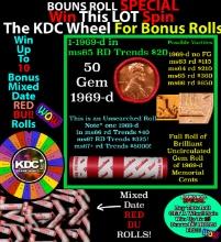 1-10 FREE BU RED Penny rolls with win of this 1969-d SOLID RED BU Lincoln 1c roll incredibly FUN whe
