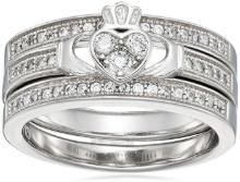 Decadence Sterling SIlver Pave Claddagh Trio Set Size 6
