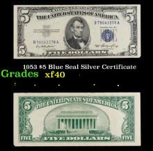 1953 $5 Blue Seal Silver Certificate Grades xf