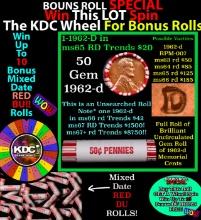1-10 FREE BU RED Penny rolls with win of this 1962-d SOLID RED BU Lincoln 1c roll incredibly FUN whe
